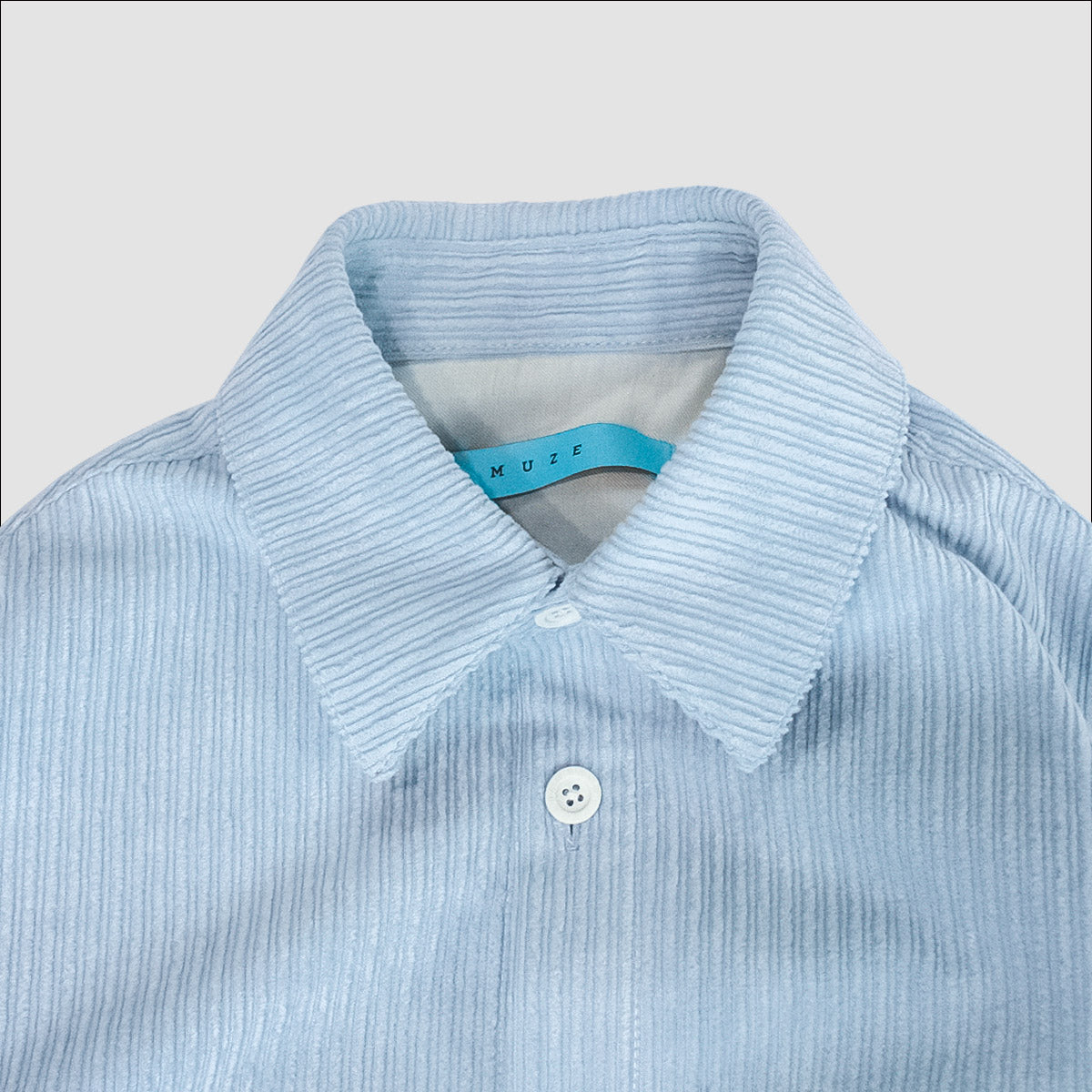 MUZE TURQUOISE LABEL-CIRCUIT RELAXED FIT CORDUROY SHIRTS(LIGHT BLUE) ミューズ 2022年秋冬 コーデュロイシャツ ライトブルー