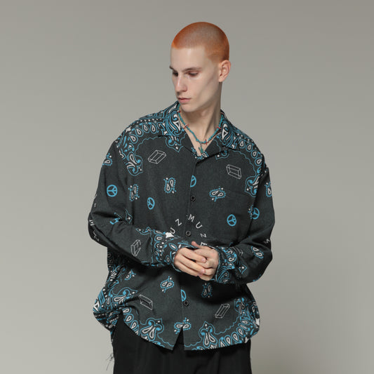 MUZE TURQUOISE LABEL -  PAISLEY LS SHIRT(BLACK) ミューズ 2023年春夏 ペイズリーシャツ ブラック