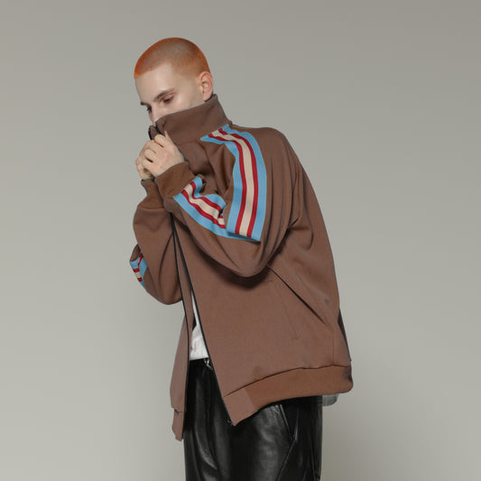 MUZE TURQUOISE LABEL - TRACK JERSEY JACKET (BROWN×RED LINE) ミューズ 2023年春夏 ジャージー ジャケット ブラウン