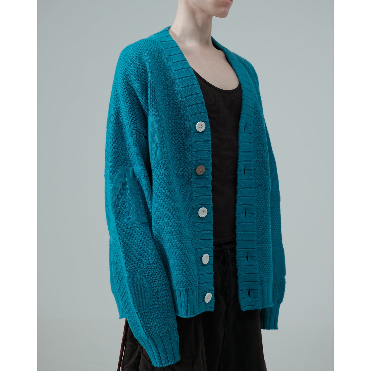 MUZE TURQUOISE LABEL× Ø【EMPTY SETT】™️ - VARSITY KNIT CARDIGAN(TURQUOISE) ミューズ エンプティーセット バーシティー ニット カーディガン ターコイズ