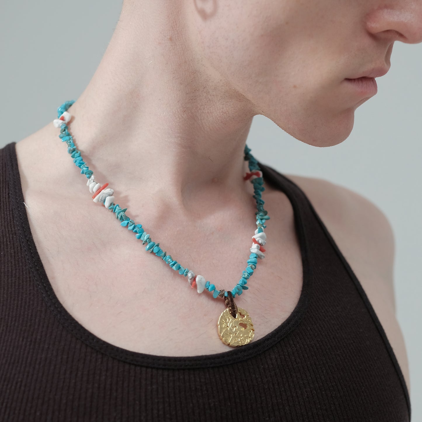 MUZE TURQUOISE LABEL× Ø【EMPTY SETT】™️ - EMBLEMATIC STONE NECKLACE (TURQUOISE) ミューズ エンプティーセット エンブレム ストーン ネックレス ターコイズ