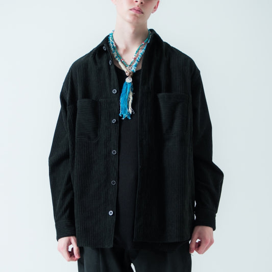 MUZE TURQUOISE LABEL-CIRCUIT RELAXED FIT CORDUROY SHIRTS(BLACK) ミューズ 2022年秋冬 コーデュロイシャツ ブラック