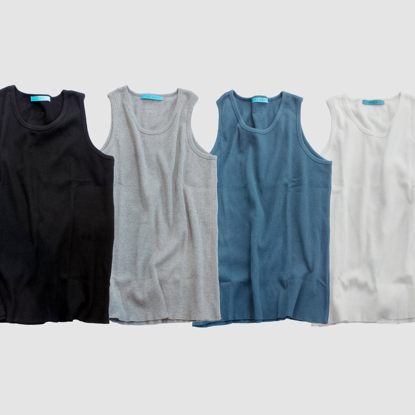 MUZE TURQUOISE LABEL - WAFFLE TANK TOP（BLACK）ミューズ 2022年秋冬 ワッフル タンクトップ ブラック