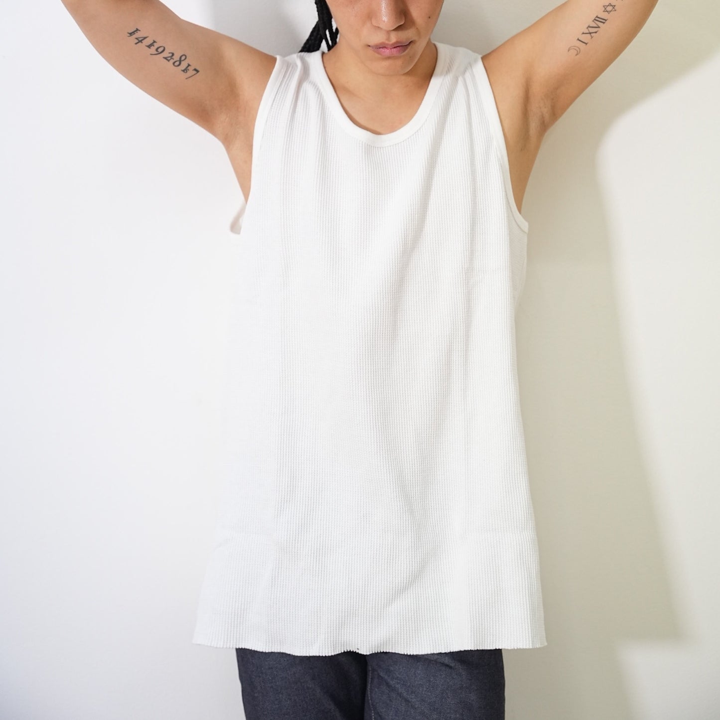 MUZE TURQUOISE LABEL - WAFFLE TANK TOP（WHITE)ミューズ 2022年秋冬 ワッフル タンクトップ ホワイト