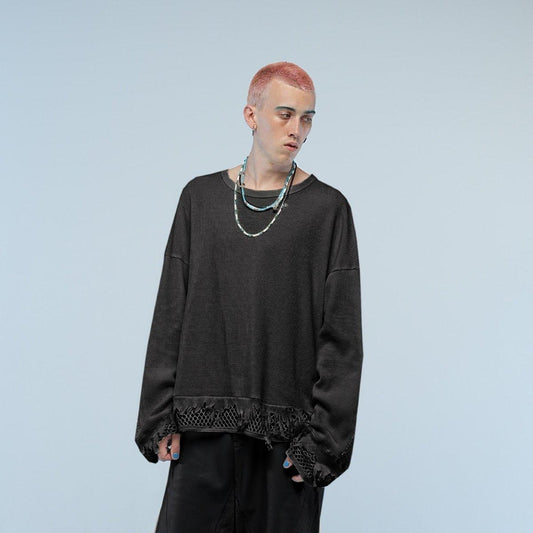 MUZE TURQUOISE LABEL - CIRCUIT RELAXED FIT WAFFLE MESH LONG SLEEVE(BLACK） ミューズ 2022年秋冬 サーキット リラックスドフィット ワッフルメッシュ ロングスリーブ ブラック