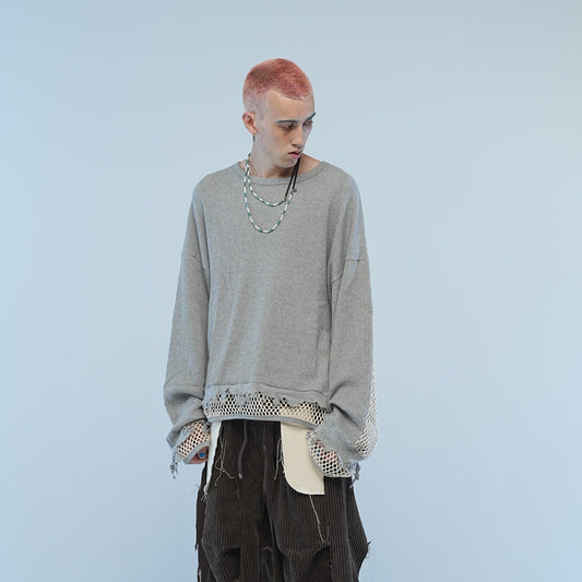 MUZE TURQUOISE LABEL - CIRCUIT RELAXED FIT WAFFLE MESH LONG SLEEVE(GRAY) ミューズ 2022年秋冬 サーキット リラックスドフィット ワッフルメッシュ ロングスリーブ グレイ