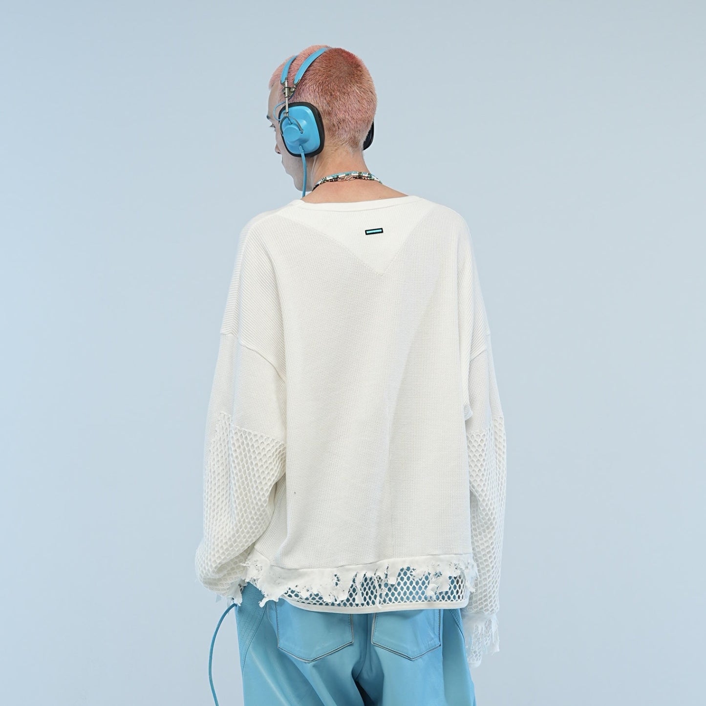 MUZE TURQUOISE LABEL - CIRCUIT RELAXED FIT WAFFLE MESH LONG SLEEVE（WHITE）ミューズ 2022年秋冬  ワッフルメッシュ ロングスリーブ ホワイト