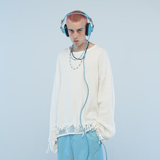 MUZE TURQUOISE LABEL - CIRCUIT RELAXED FIT WAFFLE MESH LONG SLEEVE（WHITE）ミューズ 2022年秋冬  ワッフルメッシュ ロングスリーブ ホワイト