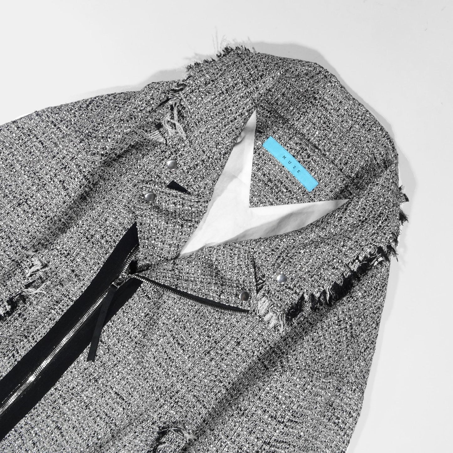 MUZE TURQUOISE LABEL - BIG RIDERS JACKET(WHITE×BLACK) ミューズ 2023年春夏 ライダースジャケット