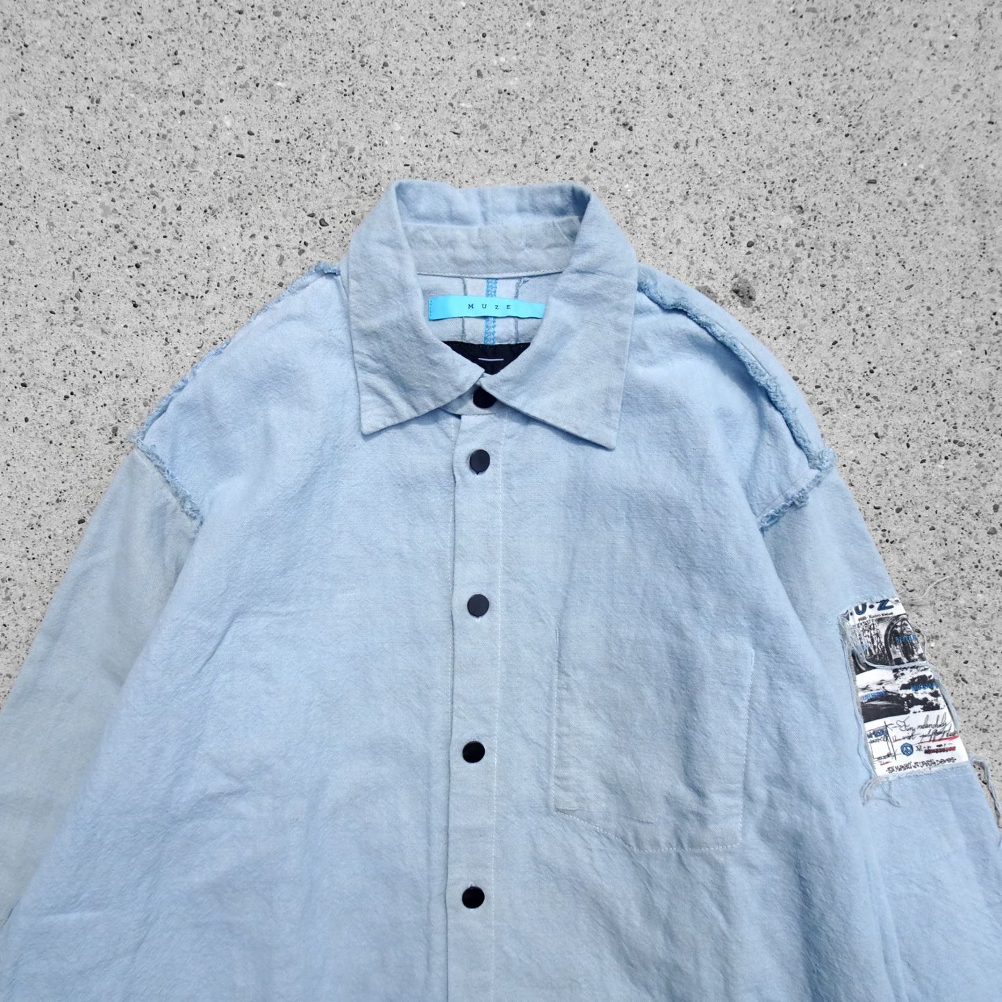 MUZE TURQUOISE LABEL ターコイズ レーベル 【×MINUS Cut Off Dress With Chin Strap】 ×マイナス カットオフ ドレス ウィズ チンストラップ(サックス)