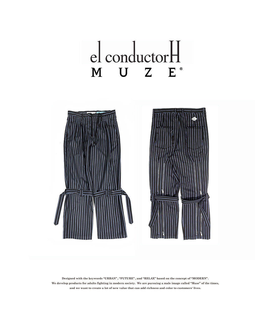 MUZE TURQUOISE LABEL × el conductorH - BONDAGE WIDE TROUSERS(STRIPE) ミューズ コンダクター ボンデージ ワイドトラウザー