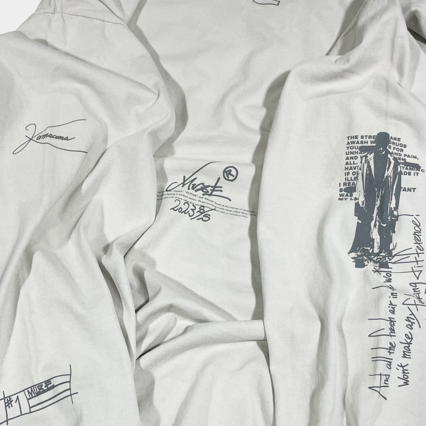 MUZE BLACK LABEL- HANDWRITING LONG SLEEVE T-SH(CEMENT) ミューズ 2023春夏 ハンドライティング Tシャツ セメント