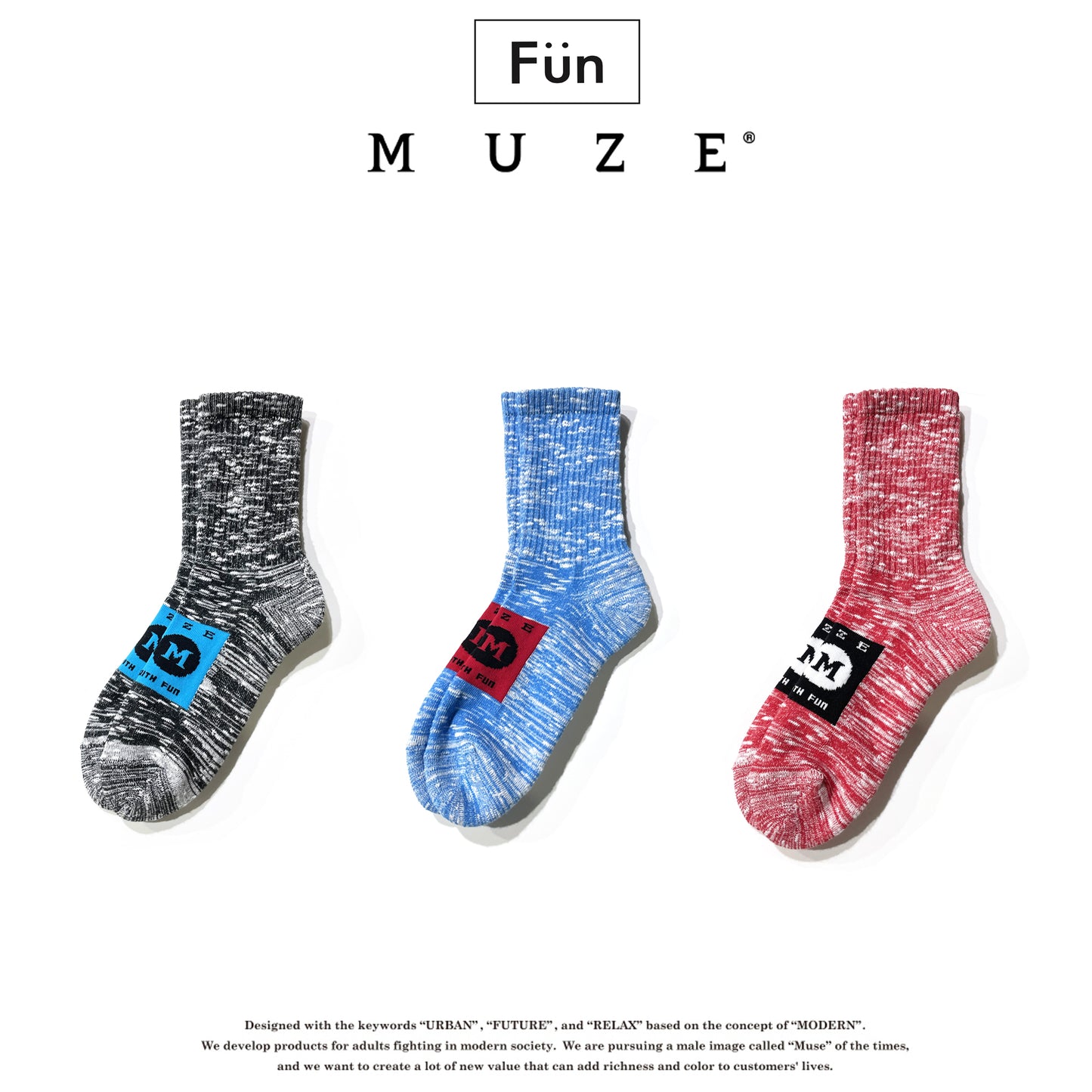 MUZE TURQUOISE LABEL - MUZE×FUN 10th ANNIVERSARY SOX(RED)ミューズ ファン ソックス レッド