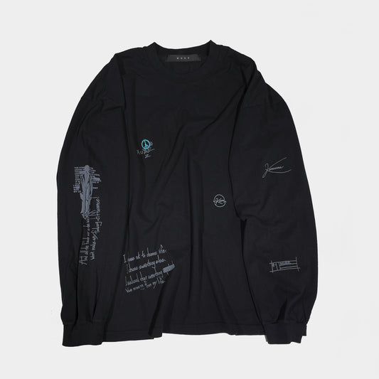 MUZE BLACK LABEL - HANDWRITING LONG SLEEVE T-SH(BLACK) ミューズ 2023春夏 ハンドライティング Tシャツ ブラック