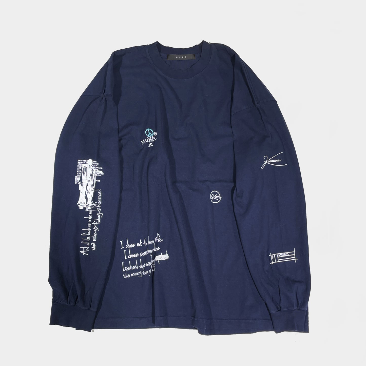 MUZE BLACK LABEL - HANDWRITING LONG SLEEVE T-SH(NAVY) ミューズ 2023春夏 ハンドライティング Tシャツ ネイビー