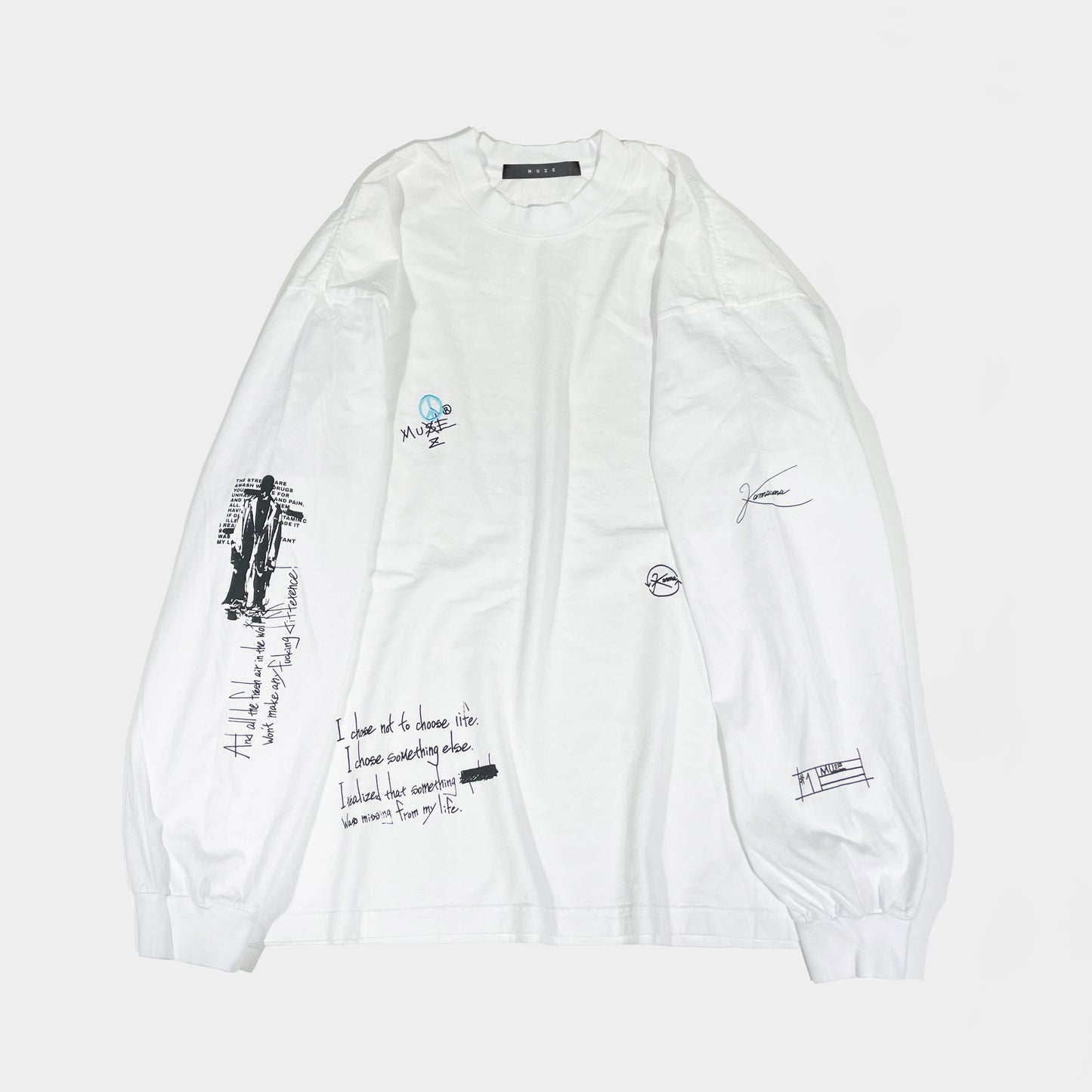 MUZE BLACK LABEL - HANDWRITING LONG SLEEVE T-SH(WHITE) ミューズ 2023春夏 ハンドライティング T-シャツ ホワイト